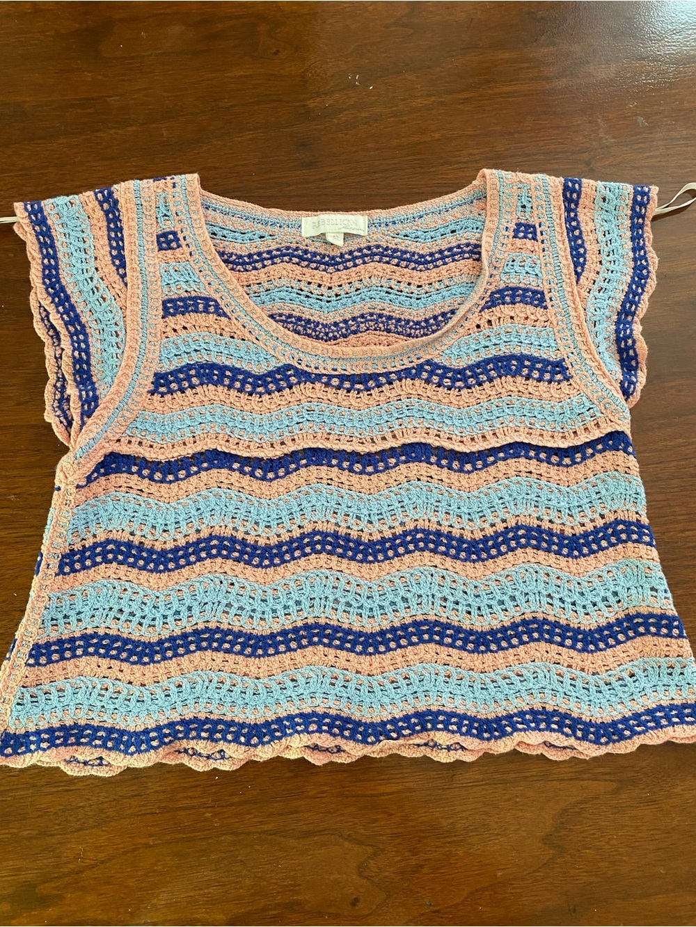 & Other Stories Crochet Wave Crop Top in Light Blue, Peach, Navy